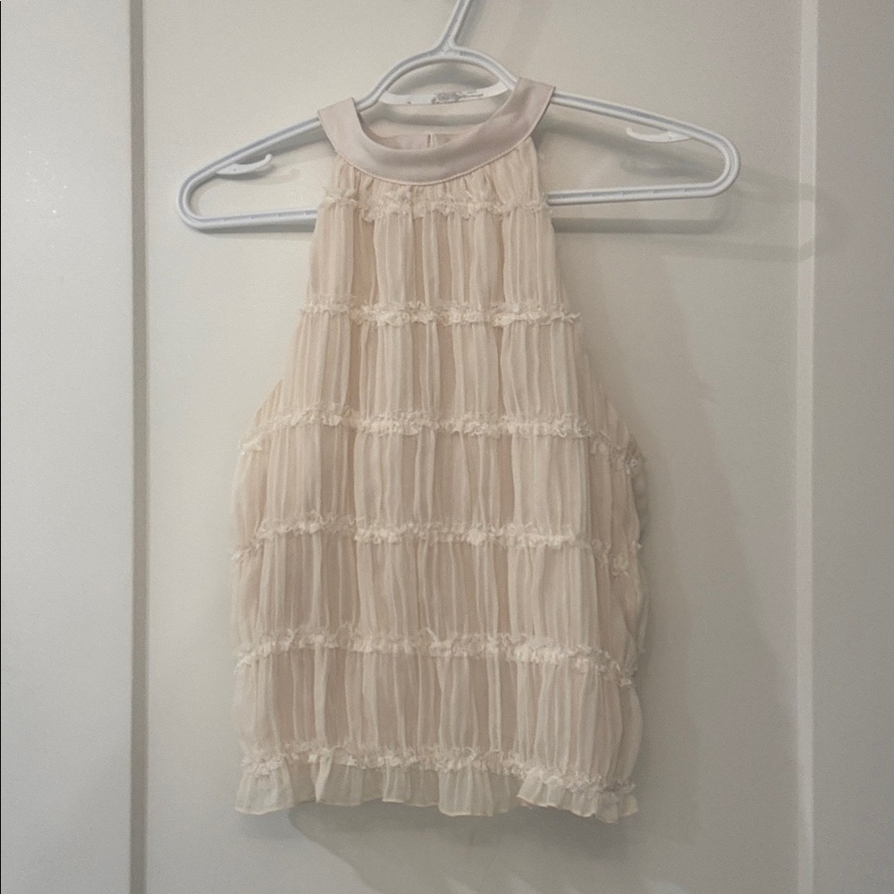 Cream Sleeveless Ruffled Top